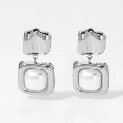 1 Pair 316 stainless steel pearl geometric square Drop earrings / 25104016