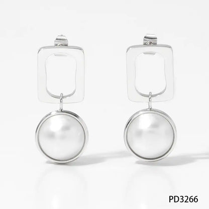 1 Pair 316 stainless steel pearl geometric square Drop earrings / 25104017