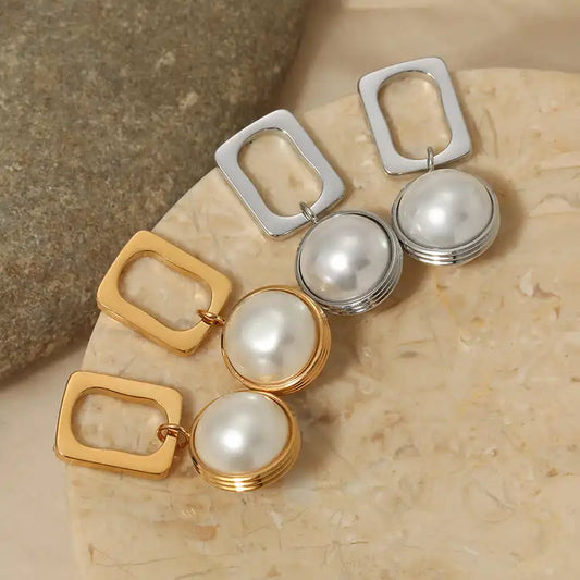 1 Pair 316 stainless steel pearl geometric square Drop earrings / 25104017