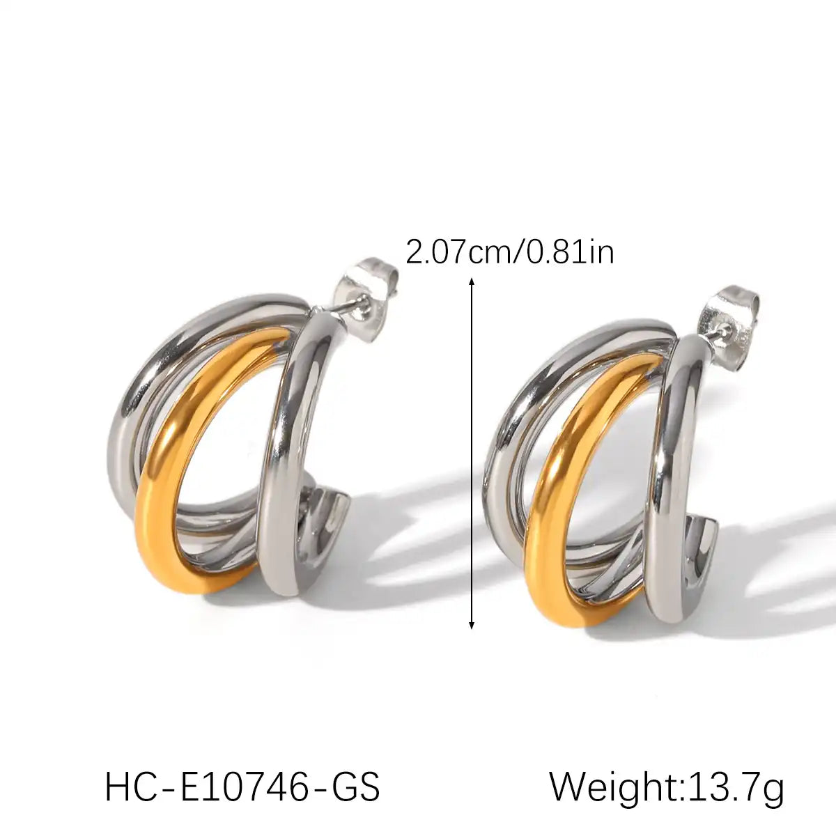 1 Pair Gold silver three-layer linear stainless steel Stud earrings / 25104003