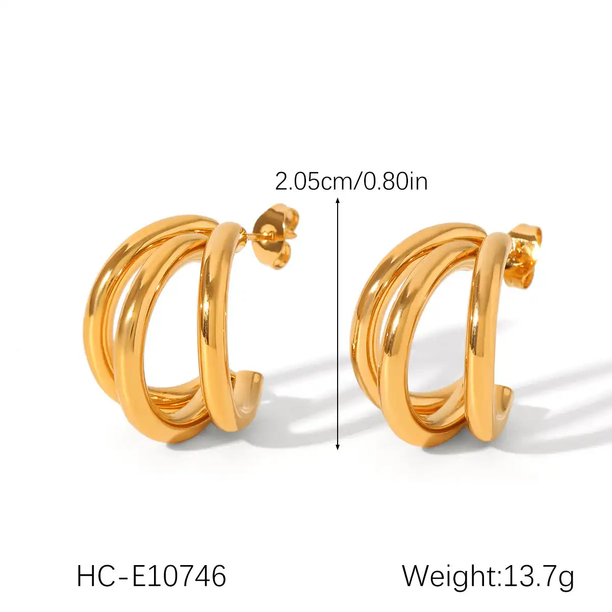 1 Pair Gold silver three-layer linear stainless steel Stud earrings / 25104003