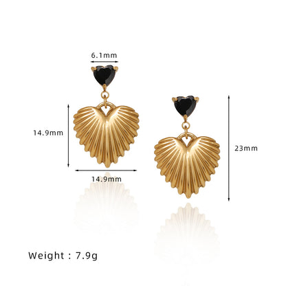 1 Pair Shiny Heart Pendant 304 Stainless Steel Stud Earrings / SE0001