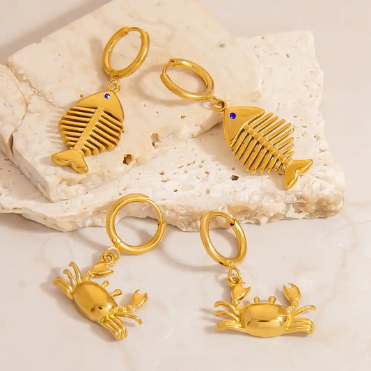 1 Pair Stainless Steel Crab Bone Fish Drop Earrings / 25104023