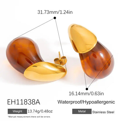 1 Pair Stainless steel water drop glass pendant earrings / 25104021