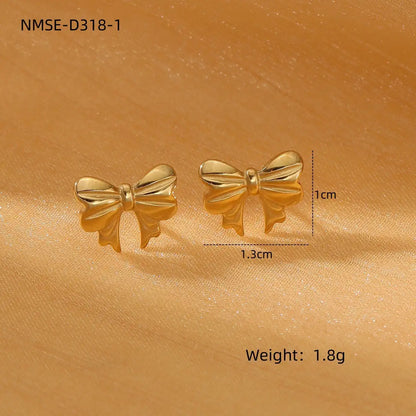 1 Pair 18K Gold PVD stainless steel bow design titanium steel earrings / 25104011