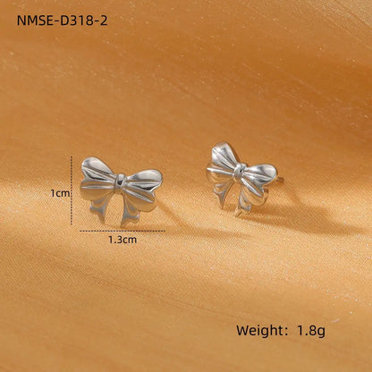 1 Pair 18K Gold PVD stainless steel bow design titanium steel earrings / 25104011