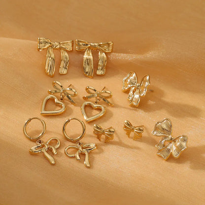 1 Pair 18K Gold PVD stainless steel bow design titanium steel earrings / 25104011