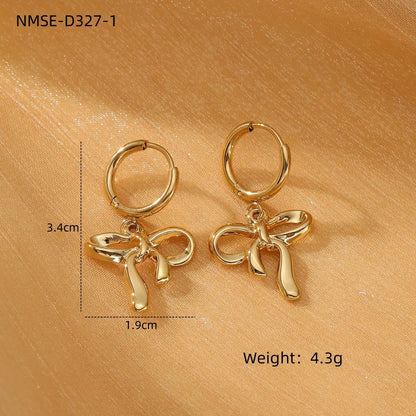 1 Pair 18K Gold PVD stainless steel bow design titanium steel earrings / 25104011