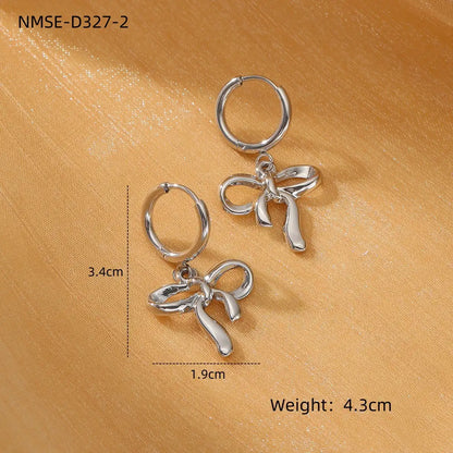 1 Pair 18K Gold PVD stainless steel bow design titanium steel earrings / 25104011