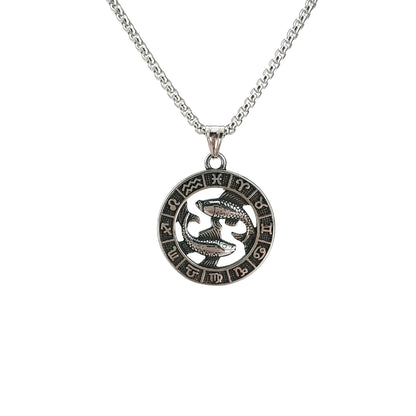 60cm Stainless Steel Vintage Pisces Zodiac Necklaces / KJ0208