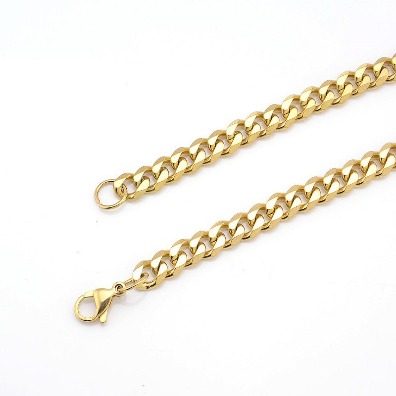 7mm Width Stainless Steel Polished Cuban Chain Necklace / KJ0220