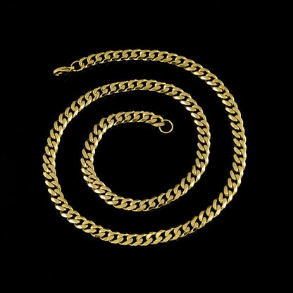 7mm Width Stainless Steel Polished Cuban Chain Necklace / KJ0220