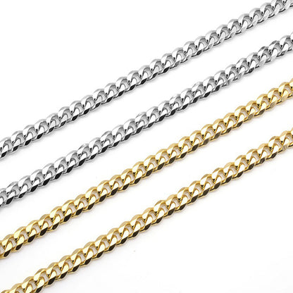 5mm Width Stainless Steel Polished Cuban Chain Necklace ( Pk of 10 ) / KJ0219