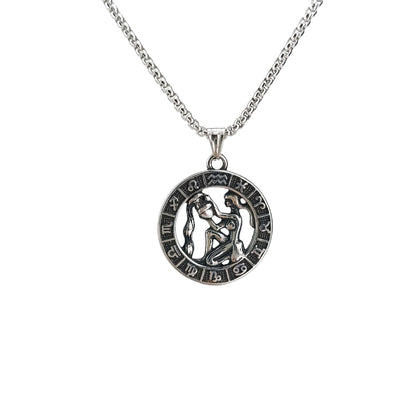 60cm Stainless Steel Vintage Aquarius Zodiac Necklace / KJ0207