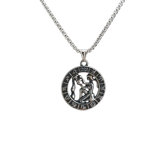 60cm Stainless Steel Vintage Aquarius Zodiac Necklace / KJ0207