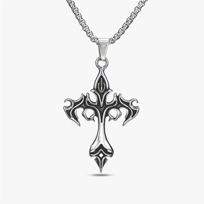 60cm Stainless Steel Vintage Flame Cross Pendant Necklace / KJ0243