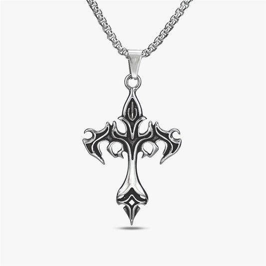 60cm Stainless Steel Vintage Flame Cross Pendant Necklace / KJ0243