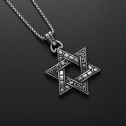 60cm Stainless Steel Vintage Magic Hexagram Pendant Necklaces / KJ0244