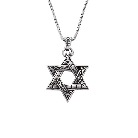 60cm Stainless Steel Vintage Magic Hexagram Pendant Necklaces / KJ0244