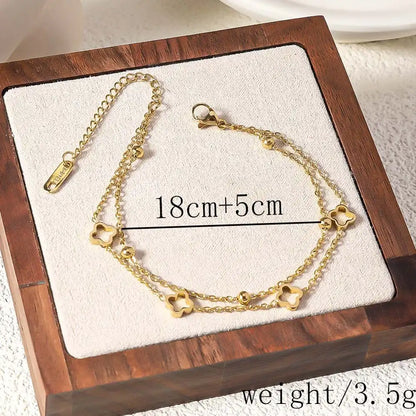 18K Gold PVD Four-leaf clover titanium steel bracelet / 25303079