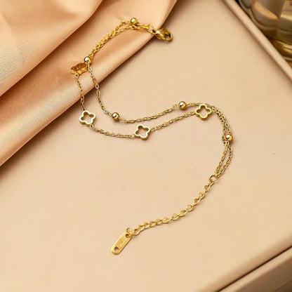 18K Gold PVD Four-leaf clover titanium steel bracelet / 25303079
