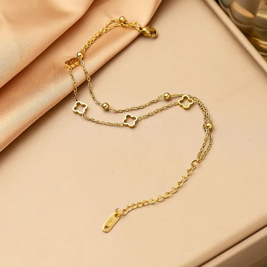 18K Gold PVD Four-leaf clover titanium steel bracelet / 25303079
