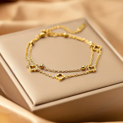 18K Gold PVD Four-leaf clover titanium steel bracelet / 25303079