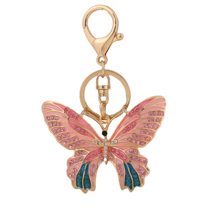 Alloy Enamel Butterfly Crystal Pendant Keychain / 2pcs