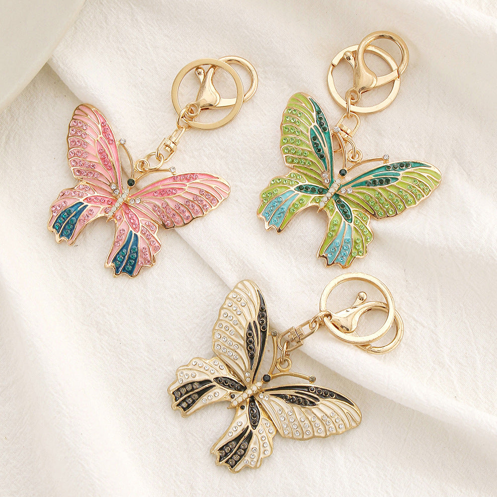 Alloy Enamel Butterfly Crystal Pendant Keychain / 2pcs