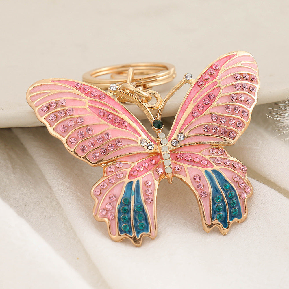 Alloy Enamel Butterfly Crystal Pendant Keychain / 2pcs