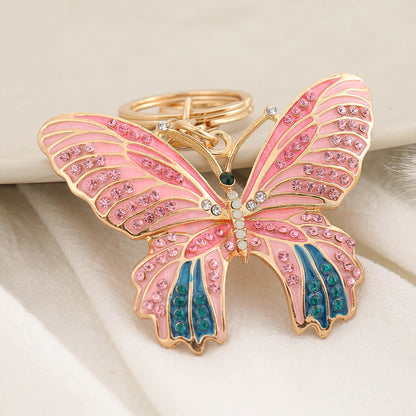 Alloy Enamel Butterfly Crystal Pendant Keychain / 2pcs