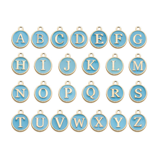 Alloy 26 Blue Letters DIY Jewelry Making Pendants (pack of 10)