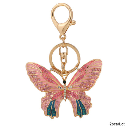 Alloy Enamel Butterfly Crystal Pendant Keychain / 2pcs