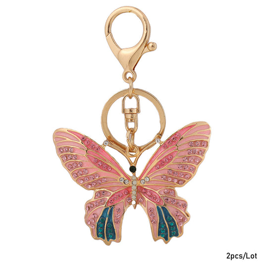 Alloy Enamel Butterfly Crystal Pendant Keychain / 2pcs