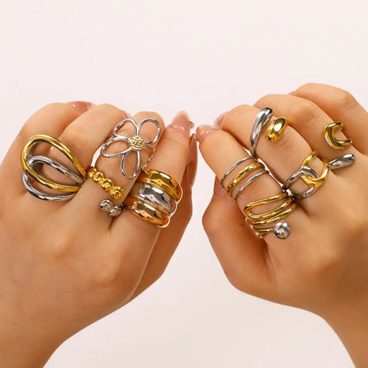 Bicolor Hollow Asymmetric Stainless Steel Ring / 25204008