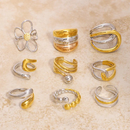 Bicolor Hollow Asymmetric Stainless Steel Ring / 25204008