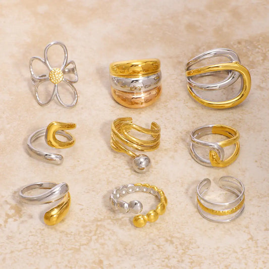 Bicolor Hollow Asymmetric Stainless Steel Ring / 25204008
