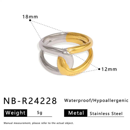 Bicolor Hollow Asymmetric Stainless Steel Ring / 25204008