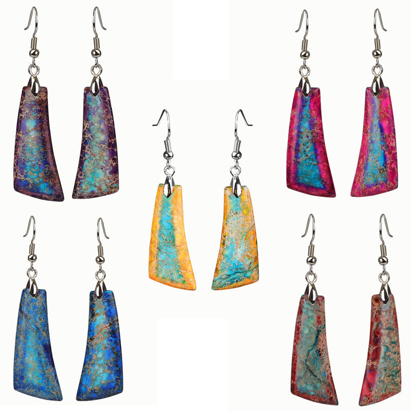 Bohemian Style with Irregular Emperor Stone Dangle Earrings  / DE0001