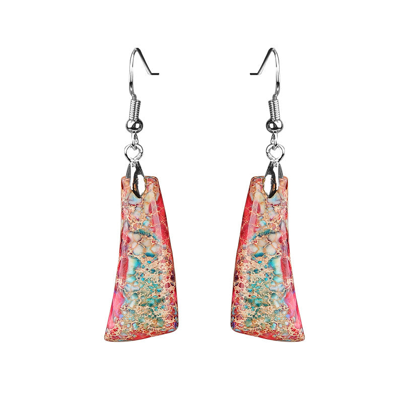 Bohemian Style with Irregular Emperor Stone Dangle Earrings  / DE0001