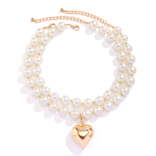 CCB Beads Necklace With Heart Pendant