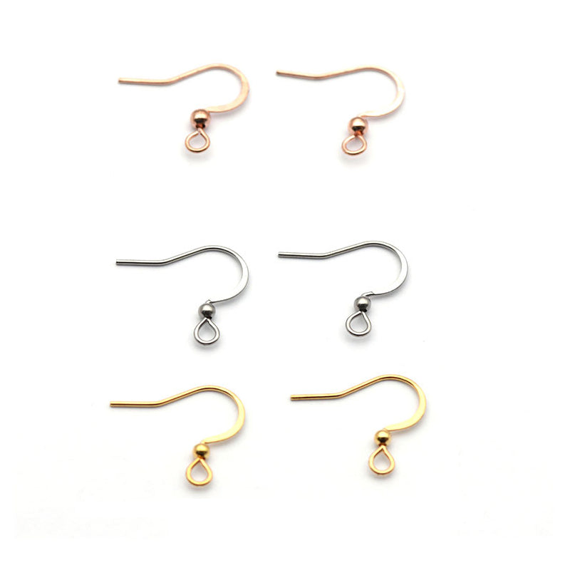 Flat Style Stainless Steel Earrings findings Earring hooks with Bead (pack of 200) / EF0002