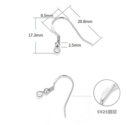 0.6mm Flat Style Sterling Silver Earring Hooks With Beads ( pk of 10 pairs ) / KA4045