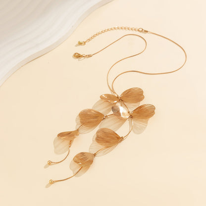 Ginkgo Leaf Tassel Necklace Chain Necklace