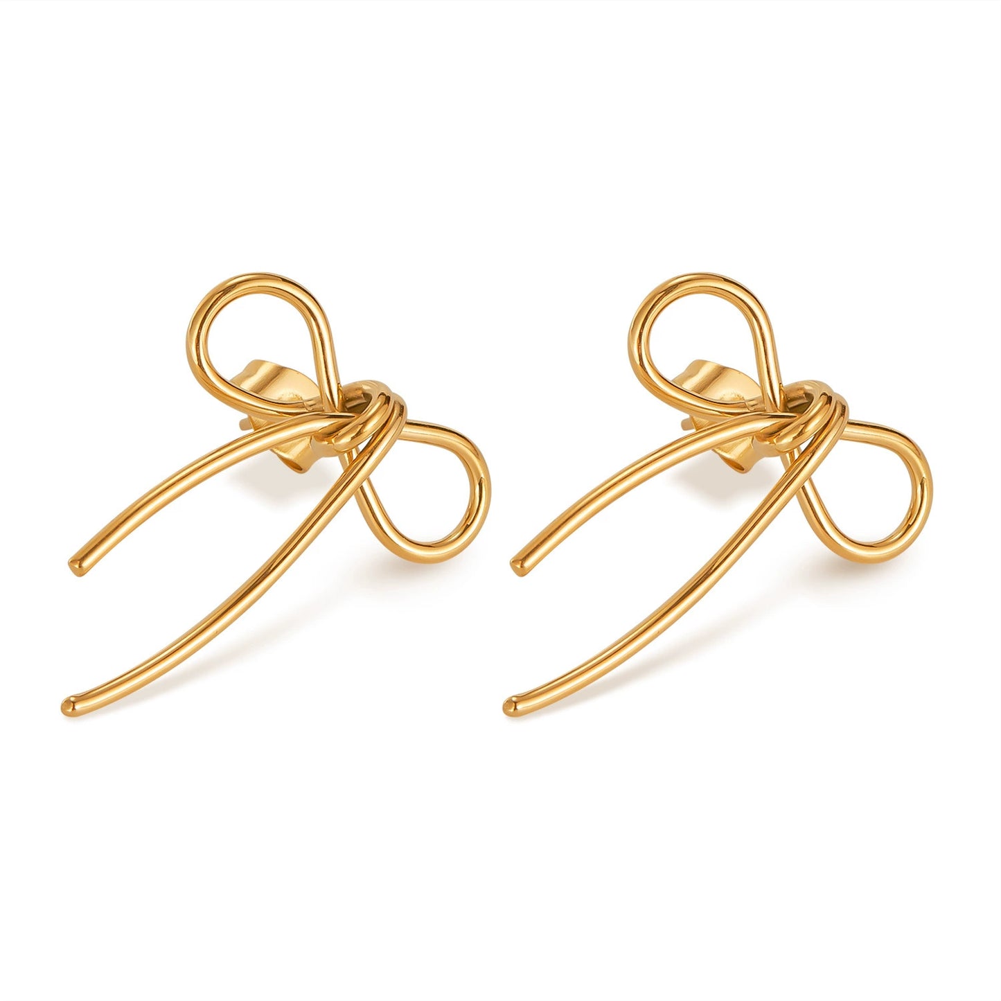 Gold PVD Stainless Steel Bowknot Stud Earrings ( Pk of 2 Pairs ) / KJ2024