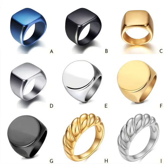 Gold PVD Stainless Steel Minimalist Signet Rings / 25205001