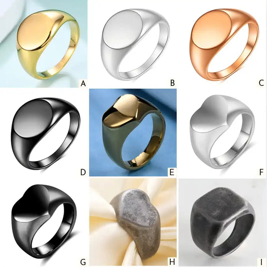 Gold PVD Stainless Steel Vintage Signet Rings / 25205002