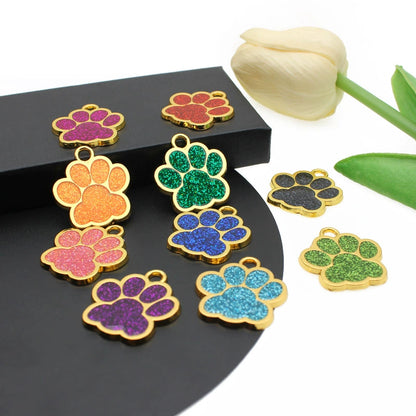 Gold Plated Alloy Shiny Engravable Paw Shape Cat Dog Tags ( pk of 10 ) / KT1004