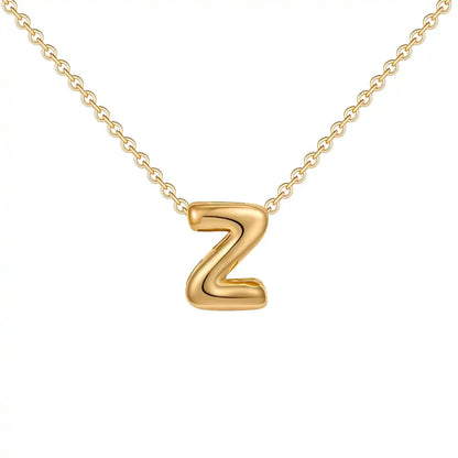 Gold PVD Stainless Steel Chain Copper Bubble Letter Initial Pendant Necklace / KN1024