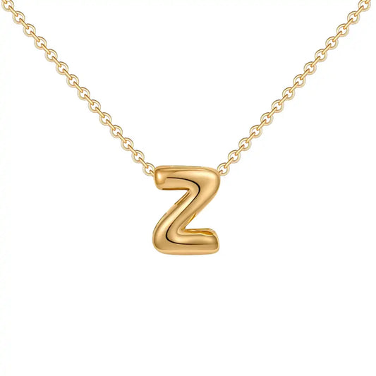 Gold PVD Stainless Steel Chain Copper Bubble Letter Initial Pendant Necklace / KN1024